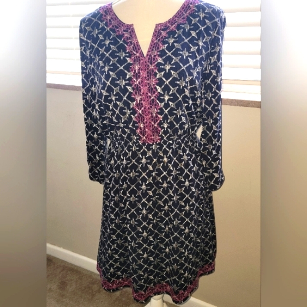 Market & Spruce Kaye Embroidered Dress Navy Medium